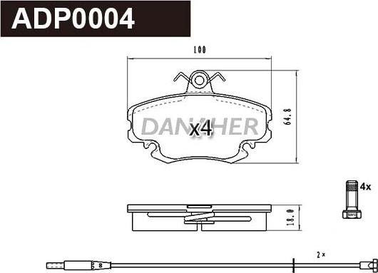 Danaher ADP0004 - Brake Pad Set, disc brake autospares.lv