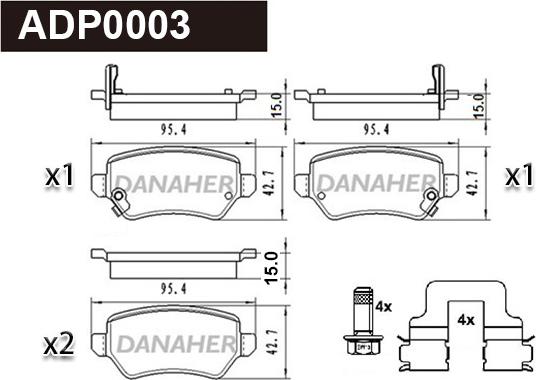 Danaher ADP0003 - Brake Pad Set, disc brake autospares.lv