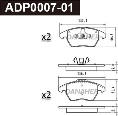 Danaher ADP0007-01 - Brake Pad Set, disc brake autospares.lv