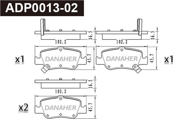 Danaher ADP0013-02 - Brake Pad Set, disc brake autospares.lv