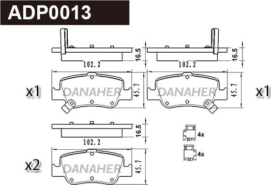 Danaher ADP0013 - Brake Pad Set, disc brake autospares.lv