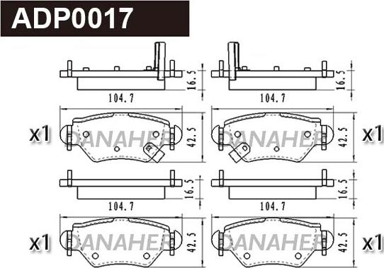 Danaher ADP0017 - Brake Pad Set, disc brake autospares.lv