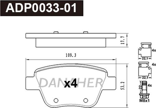 Danaher ADP0033-01 - Brake Pad Set, disc brake autospares.lv