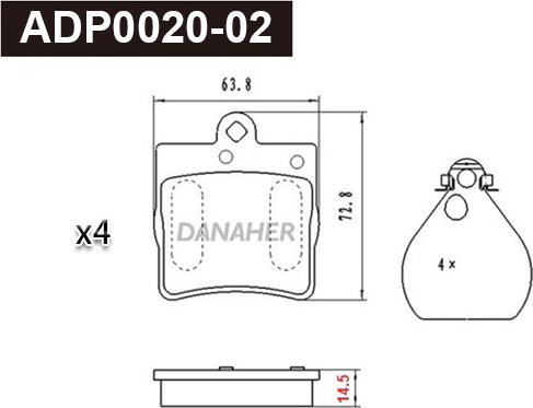 Danaher ADP0020-02 - Brake Pad Set, disc brake autospares.lv