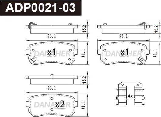 Danaher ADP0021-03 - Brake Pad Set, disc brake autospares.lv