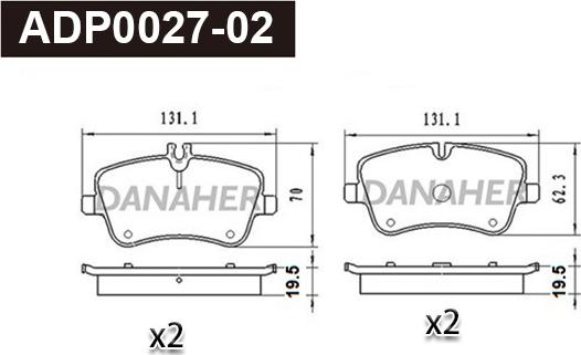 Danaher ADP0027-02 - Brake Pad Set, disc brake autospares.lv