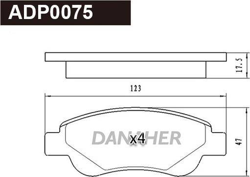 Danaher ADP0075 - Brake Pad Set, disc brake autospares.lv