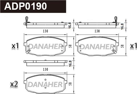 Danaher ADP0190 - Brake Pad Set, disc brake autospares.lv