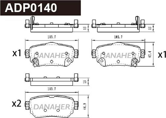 Danaher ADP0140 - Brake Pad Set, disc brake autospares.lv