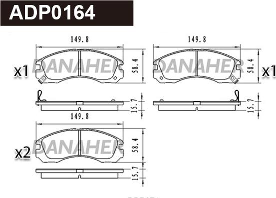 Danaher ADP0164 - Brake Pad Set, disc brake autospares.lv