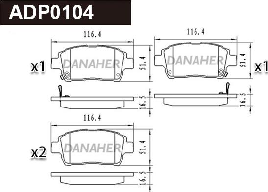 Danaher ADP0104 - Brake Pad Set, disc brake autospares.lv