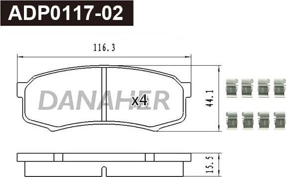Danaher ADP0117-02 - Brake Pad Set, disc brake autospares.lv