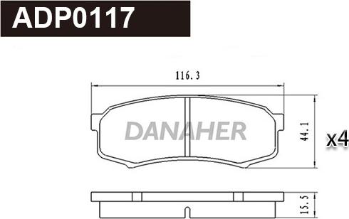 Danaher ADP0117 - Brake Pad Set, disc brake autospares.lv