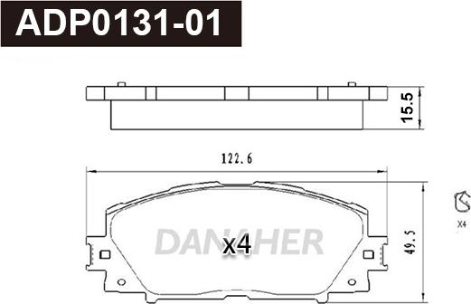 Danaher ADP0131-01 - Brake Pad Set, disc brake autospares.lv