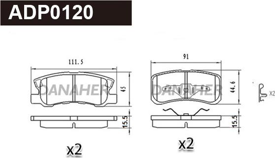 Danaher ADP0120 - Brake Pad Set, disc brake autospares.lv