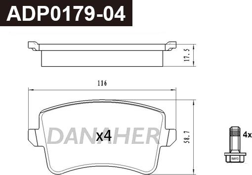 Danaher ADP0179-04 - Brake Pad Set, disc brake autospares.lv