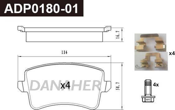 Danaher ADP0179-01 - Brake Pad Set, disc brake autospares.lv