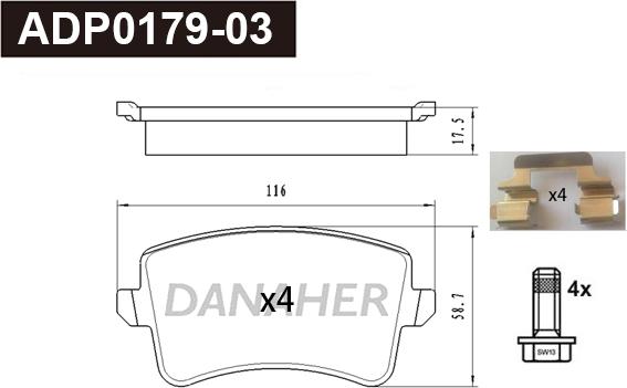 Danaher ADP0179-03 - Brake Pad Set, disc brake autospares.lv