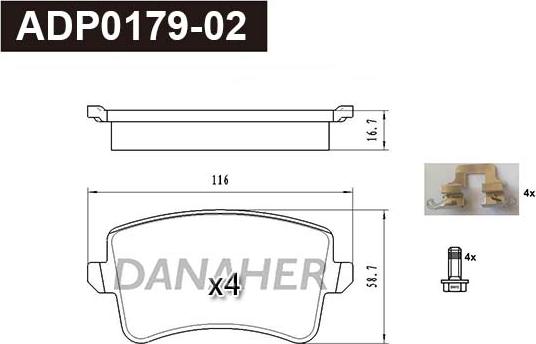 Danaher ADP0179-02 - Brake Pad Set, disc brake autospares.lv