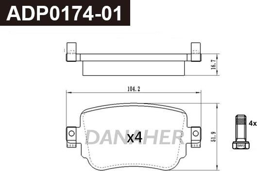 Danaher ADP0174-01 - Brake Pad Set, disc brake autospares.lv