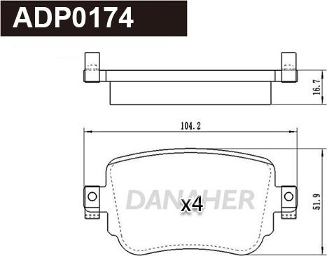 Danaher ADP0174 - Brake Pad Set, disc brake autospares.lv