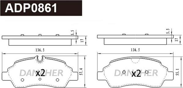 Danaher ADP0861 - Brake Pad Set, disc brake autospares.lv