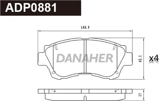 Danaher ADP0881 - Brake Pad Set, disc brake autospares.lv