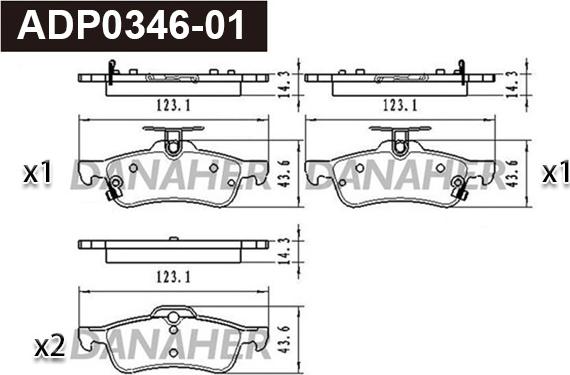 Danaher ADP0346-01 - Brake Pad Set, disc brake autospares.lv