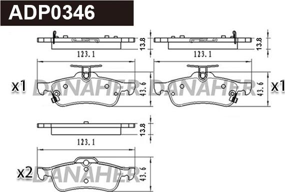 Danaher ADP0346 - Brake Pad Set, disc brake autospares.lv