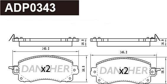 Danaher ADP0343 - Brake Pad Set, disc brake autospares.lv