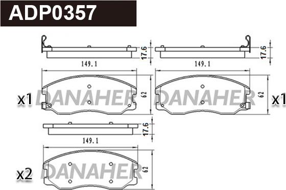 Danaher ADP0357 - Brake Pad Set, disc brake autospares.lv