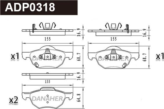 Danaher ADP0318 - Brake Pad Set, disc brake autospares.lv