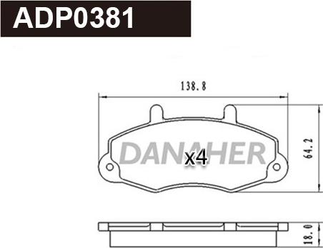 Danaher ADP0381 - Brake Pad Set, disc brake autospares.lv
