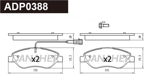 Danaher ADP0388 - Brake Pad Set, disc brake autospares.lv