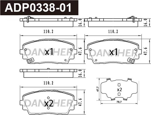 Danaher ADP0338-01 - Brake Pad Set, disc brake autospares.lv