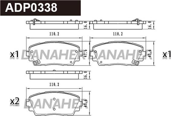 Danaher ADP0338 - Brake Pad Set, disc brake autospares.lv