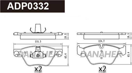 Danaher ADP0332 - Brake Pad Set, disc brake autospares.lv