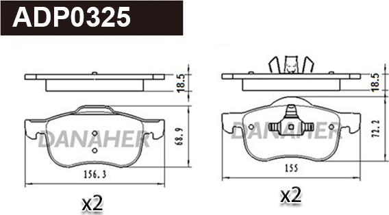 Danaher ADP0325 - Brake Pad Set, disc brake autospares.lv