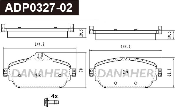 Danaher ADP0327-02 - Brake Pad Set, disc brake autospares.lv