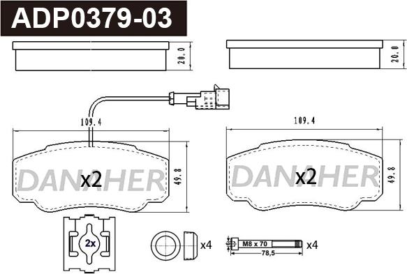 Danaher ADP0379-03 - Brake Pad Set, disc brake autospares.lv