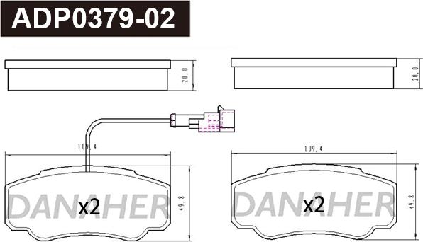 Danaher ADP0379-02 - Brake Pad Set, disc brake autospares.lv