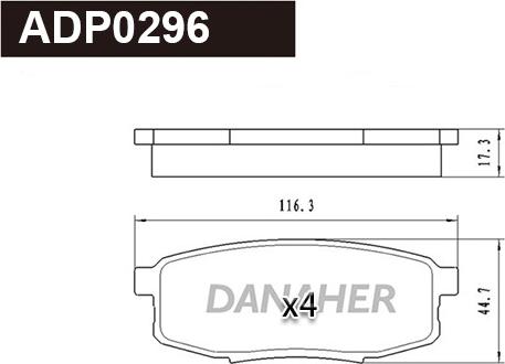 Danaher ADP0296 - Brake Pad Set, disc brake autospares.lv