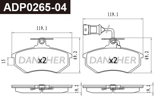 Danaher ADP0265-04 - Brake Pad Set, disc brake autospares.lv