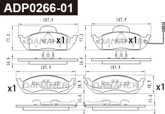 Danaher ADP0266-01 - Brake Pad Set, disc brake autospares.lv