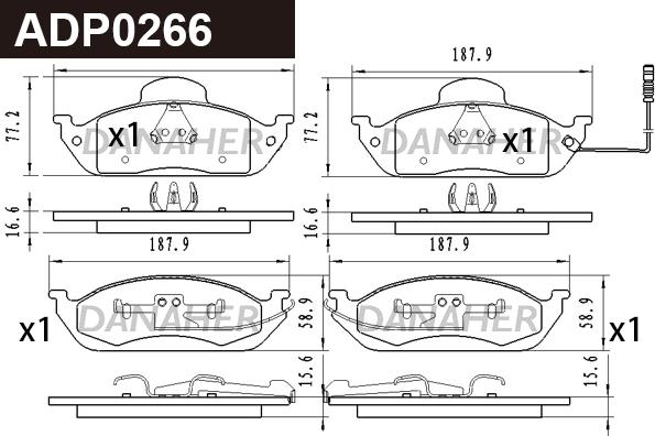 Danaher ADP0266 - Brake Pad Set, disc brake autospares.lv