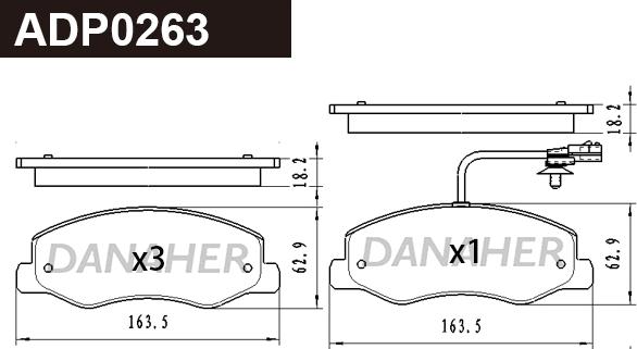 Danaher ADP0263 - Brake Pad Set, disc brake autospares.lv