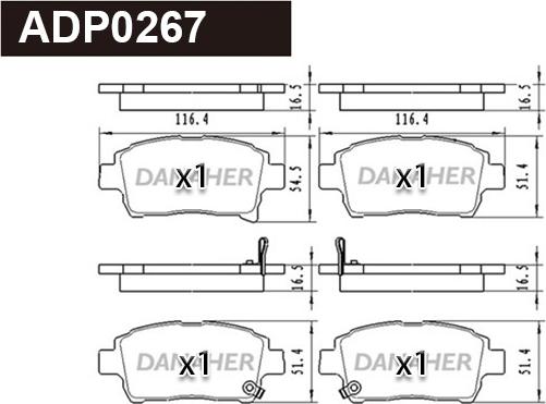 Danaher ADP0267 - Brake Pad Set, disc brake autospares.lv