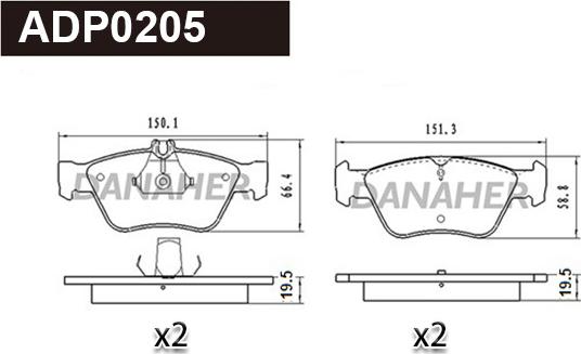 Danaher ADP0205 - Brake Pad Set, disc brake autospares.lv