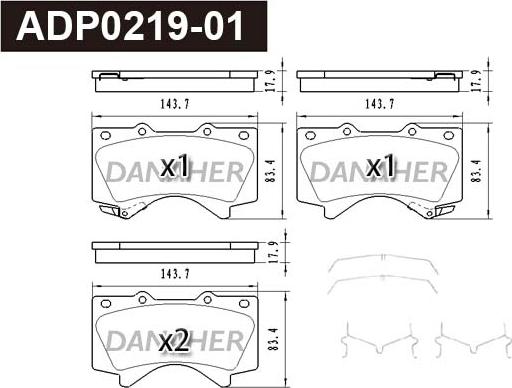 Danaher ADP0219-01 - Brake Pad Set, disc brake autospares.lv