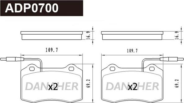 Danaher ADP0700 - Brake Pad Set, disc brake autospares.lv